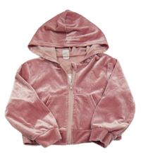 Ružová zamatová prepínaci mikina s kapucňou Shein