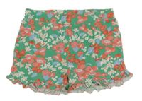 Zeleno-korálovo-biele kvietkovane teplákové kraťasy s volánikmi Joules