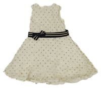 Bílo-zlaté puntíkované tylové šaty s páskem 