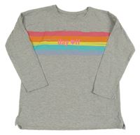 Šedé melírované triko s proužky a nápisem Next