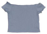 Světlemodrá strukturovaná crop halenka s lodičkovým výstřihem H&M