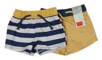 Nové - 2x - Pruhované + okrové plážové kraťasy s krabmi Primark