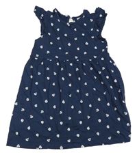 Tmavomodré kvietkovane bavlnené šaty H&M