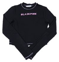 Čierne rebrované crop tričko s nápisom H&M