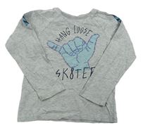 Sivé melírované tričko s dlaní a nápismi S. Oliver