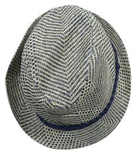 Smetanovo-tmavomodrý vzorovaný slaměný klobúk Maximo