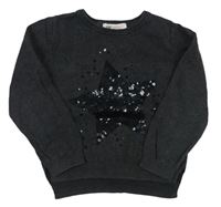 Tmavosivý melírovaný sveter s hvězdou z flitrů zn. H&M