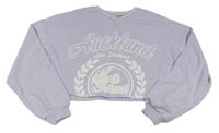 Levandulová oversize crop mikina s nápismi a větvičkami zn. H&M