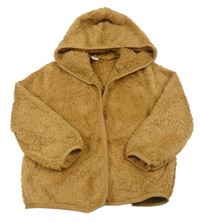 Medový huňatý cardigan s kapucňou SHEIN