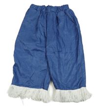 Modré šusťákové crop kalhoty riflového vzhledu s strapcemi