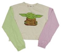 Smetanovo-světlezeleno-lila crop tričko s Yodou - Star Wars H&M