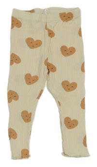 Smotanové rebrované legíny so srdiečkami SHEIN