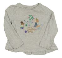 Světlešedé melírované triko s holčičkami a volánkem Tu