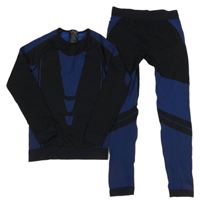 2Set - Černo-modré thermo triko s pruhy a vzorem + kalhoty crivit