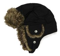 Černá šusťáková zateplená beranice s kožešinou H&M