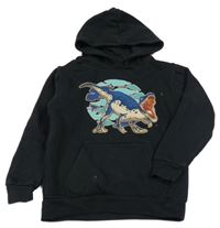 Černá mikina s dinosaurem a kapsou a kapucí James&Nicholson