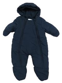 Tmavomodrá šusťáková zimní kombinéza s čumáčkem a kapucí Vertbaudet