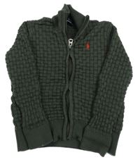 Tmavokhaki vzorovaný propínací svetr s logem Ralph Lauren