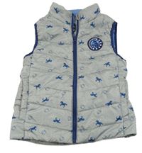 Sivo-tmavomodrá melírovaná prešívaná šušťáková zateplená jezdecká vesta s koníky a kotvami ACTIVE TO'UCH