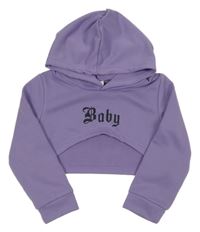 Fialové bolérko s nápisom a kapucňou