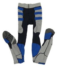 Sivo-cobaltovoě modro-tmavomodré teplákové pančuchy TCM