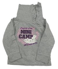 Sivá melírovaná mikina s mačičkou a nápismi a komínovým golierom