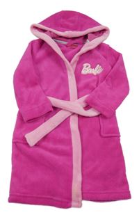 Fuchsiovo-růžový plyšový župan s logem a kapucí Barbie
