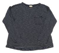 Tmavomodro-biele pruhované tričko s vreckom Zara