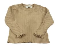 Hnědobéžový rebrovaný sveter s volánikmi H&M