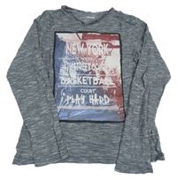 Tmavomodro-biele melírované tričko s potlačou a nápismi Charles Vögele