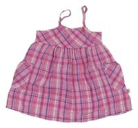 Ružovo-fialovo-bielo-strieborné kostkovano/kárované cargo plátenné šaty