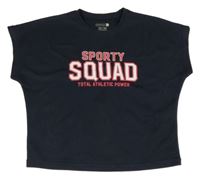 Tmavomodré funkční sportovní oversize tričko s nápisy ERGEENOMIXX