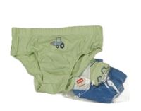 Nové - 3x - Slipy so stavebními stroji - 2x - světlezelené, 1x - modré F&F