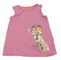 Ružový top so žirafou a nápismi a volánikmi lupilu