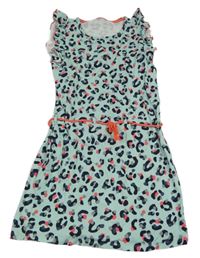 Mátové vzorované šaty s volánikmi a opaskom