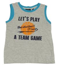 Svetlošedá -modré melírované tielko s nápismi a loptou BLUE SEVEN