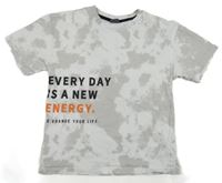 Svetlošedá -biele batikované tričko s nápismi LC WaIKIKI