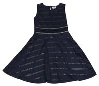 Tmavomodro-stříbrné pruhované/vzorované šaty happy girls