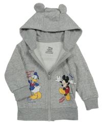 Sivá melírovaná prepínaci mikina s Mickey a Donaldem a kapucňou s uškami PRIMARK