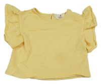 Žlté žebrované/vzorované crop tričko s volánikmi H&M