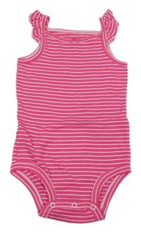 Tmavorůžovo-bílé pruhované košilkové body s mašličkou a volánky carter's