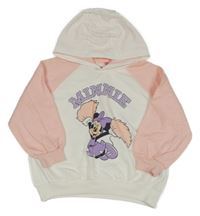 Bílo-světlerůžová oversize mikina s Minnie a kapucí Disney