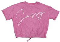 Ružové crop tričko s nápisom s kamienkami River Island