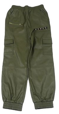 Khaki koženkové cargo cuff nohavice s cvokmi  River Island