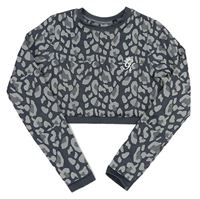 Tmavošedo-sivé športové crop tričko s leopardím vzorom GymKing