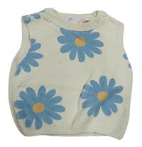 Biela kvetovaná svetrová crop vesta Zara