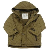 Khaki prešívaná šušťáková zateplená bunda s kapucňou Matalan