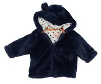 Tmavomodrá chlupatá podšitá propínací mikina s kapucí Bluezoo