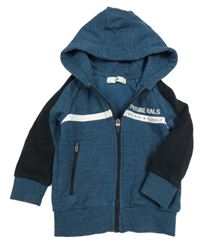 Petrolejovo-čierno-biela prepínaci mikina s nápisom a kapucňou C&A