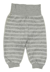 Šedo-bílé pruhované sametové tepláky